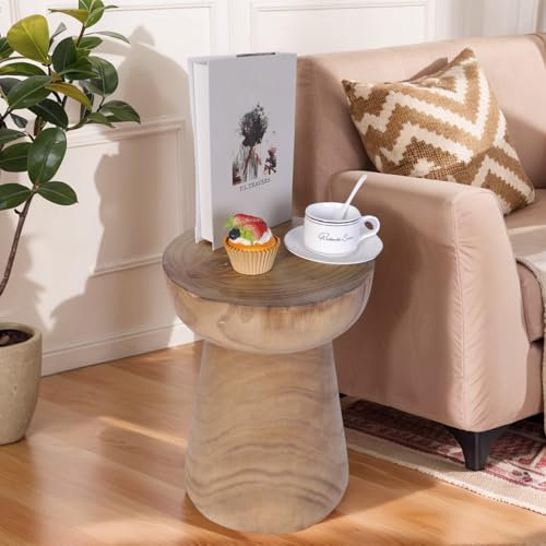 Uziass Wood Tree Stump Stool/Table/Plant Stand, Natural Wood, Round, 15.5 H x 11 W x 11 L, End Table, Indoor/Outdoor