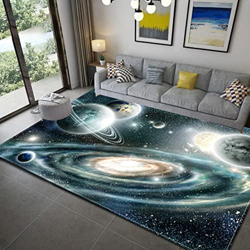 3D Galaxie Sternenhimmel Serie Wohnzimmer Teppich Cartoon Kind Spielteppich Weltraum Universum Planet Erde Matte Teenager Junge Mädchen Zimmer rutschfeste Flanell Teppiche (Grau,80x120 cm)