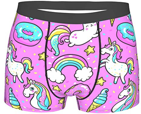 917 Boxer Homme Shorts Motif De Beignets Arc-en-Ciel De Licorne Rose Caleçon Boxers Homme Très Extensible Boxer Homme Drôles sous-Vêtements pour Cadeau, Homme, Anniversaire M