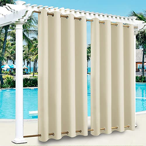 KTCLE OutdoorVorhänge Wetterfest Windschutz mit Ösen Oben und Unten für Garten,Wasserdicht Sichtschutz Sonnenschutz für Balkon Terrasse Veranda,304x160 cm(BxH),Beige