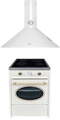 GURARI Herdset GCH E 612 Cr r + GCH C 46 WH 9, Retro Induktions Standherd 60 cm, Range Coocker, 60 L, Creme + Dunstabzugshaube 90 cm, Wandhaube, Creme, Ablufthaube/Umlufthaube, 1000m3/h