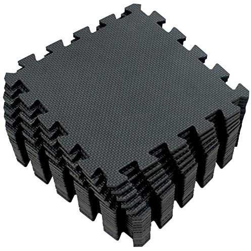 Yostrong® 18 Tiles Interlocking Puzzle Foam Play Mat for Playing - EVA Crawling Mat | Rubber Floor Work Out Mats for Home Gym. Black. YOC-Db18N