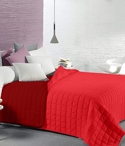 HomeLife Tagesdecke für Doppelbett, Frühling/Sommer, gesteppt, hergestellt in Italien, weiche Steppdecke für Doppelbett, zweifarbig und wendbar, leichte Steppdecke Bordeaux/Rot