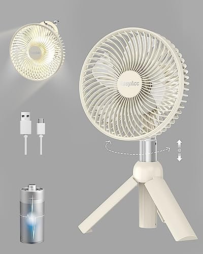 EasyAcc Standventilator Leise 5 in 1 Ventilator Camping mit Licht Oszillierend Starker Deckenventilatoren Tischventilator Höhenverstellbarer USB 4 Geschwindigkeiten 5000 Batterie für Büro,Outdoor,BBQ