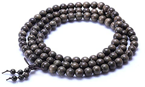 Lllunimon Natürliche 108 Ebenholz Armband Buddhismus Gebetsperlen Mala Holz Perlen Armband Halskette Für Meditation,12mm