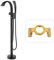 Freistehende Badewanne Armatur Wasserfall, Flacher Auslauf Standarmatur Freistehende Badewanne Mit 59'' Brauseschlauch, 360° Schwenkbar,Schwarz