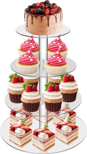 Salubohum Présentoir à Cupcakes, Presentoir a Gateau, 4 étages Ronds en Acrylique Transparent, Adapté aux Gateau et aux Fruits, Adapté pour les Mariages et les Fêtes