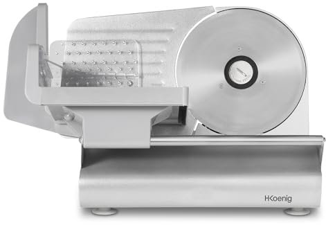 H.Koenig Trancheuse électrique à Charcuterie MSX190, Précise, Epaisseur de la Coupe 0-13 mm, Lame de Haute Qualité 190 mm, Large Plateau
