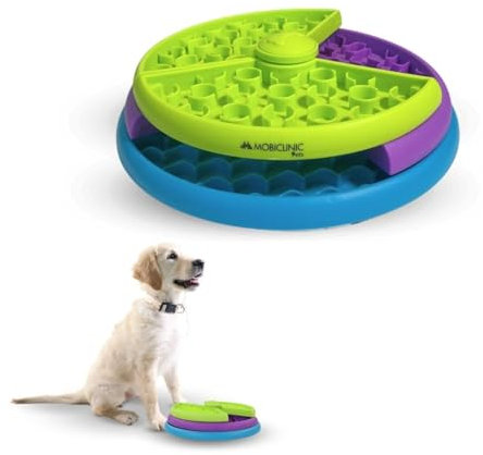 Mobiclinic® Pets, Comedero Interactivo, para Perros, Doggy, Antivoracidad, 3 Niveles giratorios, Antideslizante, 26x26x7, 5cm, Estimulación Mental, Fácil de Limpiar, Resistente, Gatos, Mascotas