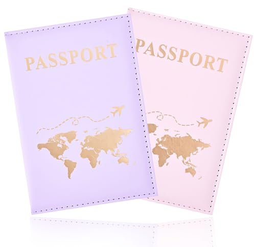 GIKPAX Porta passaporto da 2 pezzi, Porta passaporto in pelle PU Porta passaporto Portafoglio da viaggio per passaporto, carta biglietto, pass, carta di credito, biglietti da visita, (rosa, viola)
