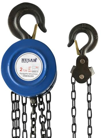 Husar Winch Kettenzug Handseilwinde 2T 5M, Vollverzinkte Kette, 2000 kg (4400 lbs) Tragkraft Flaschenzug Seilzug Hebezug Ratschenzug, 5 Meter Kette, Kettenblockaufzug