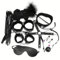 10 piezas de juego negro esposas de felpa, esposas de tobillo, máscara de ojo, collar de látigo de juego, accesorios de cuerda