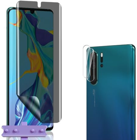 Jewloofa Anti-espion Protection pour Huawei P30 Pro (6.47), 2 Pièces Caméra Arrière Protecteur et 1 Pièce Anti Espion TPU Protecteur d'écran, TPU Protection Film pour Huawei P30 Pro (6.47)