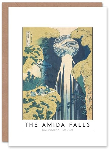 Artery8 Katsushika Hokusai The Amida Falls Greeting Card – Traditional Japanese Nature Art Card