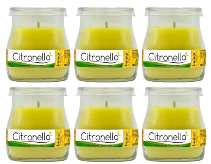 Home Universal® Pack de 3/6/12 Velas Aromáticas en Vaso de Cristal Reciclable LUMAR AROMATIC – 24h de Duración por Vela – Cera Vegetal Perfumada – Fabricadas en España (Citronela, 6 Unidades)