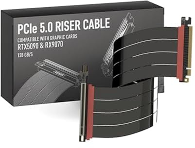 LINKUP - AVA5 Armour PCIE 5.0 Riser-Kabel | Linkswinkel, Schwarz 70cm | (Gesamtlänge 74cm) RTX5090 RX9070 GPU Bereit, x16 128GB/s Geschwindigkeit, PCIe 4.0 & WRX80/WRX90E Kompatibel