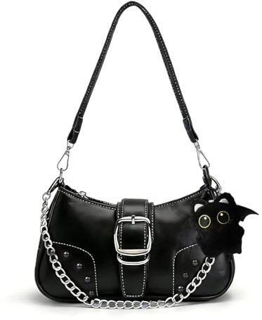 ZHITENG Damen Umhängetasche, Handtasche Y2K Vintage Tasche Mit Puppen Schlüsselanhänger, Y2K Stil Hobo Bag mit Reißverschluss, Große Kapazität Lässige für Damen Teenager Mädchen, Alltag Geschenke