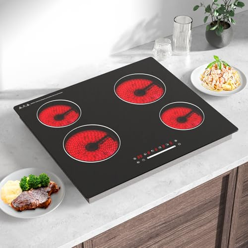 Ceramic Hob, Electric Hobs 4 Burners, Electric Cooker 60cm, Cooktops, Slider