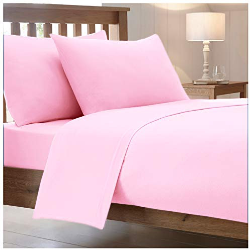 25 Cm / 10” Inch Fitted Bed Sheets Combed Poly Cotton Non Iron Easy Care Percale Plain Soft Sheet Bedding (Pink, Super King)
