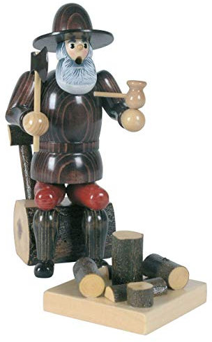 OBC Räuchermännchen Holzhacker mit Bank braun, 18 cm, Dekofigur handbemalt im Kunsthandwerks-Stil/Räuchermann/Räucherfigur aus Holz