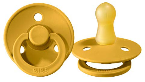 BIBS Schnuller COLOUR, Naturkautschuk, dänische Schnuller mit Kirschform (Mustard, Größe 1 (0-6 Monate))