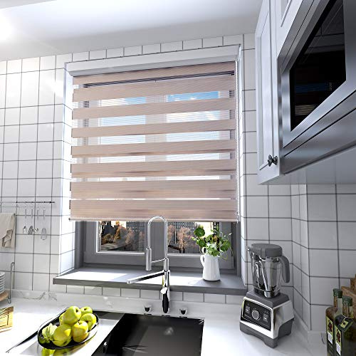 interGo Doppelrollo Klemmfix Ohne Bohren, B140cm x H150cm Duo Rollo mit Aluminium Kassette, Seitenzugrollo Easyfix für Fenster & Türen - Taupe