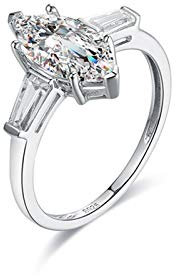 Beydodo Verlobungsring Weißgold 18K, Trauring VVS Marquise Moissanit Hochzeit Ringe für Damen Gr.65 (20.7)