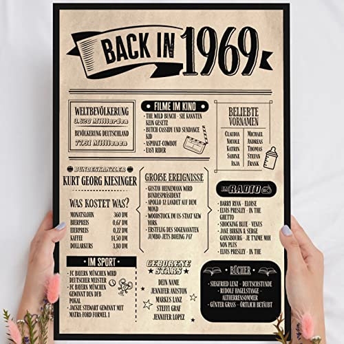 56 Geburtstag Geschenk, Alte Zeitung Holzbild Back in 1969 Vintage personalisierbar zum Hinstellen/Aufhängen opt. beleuchtet, 56 Geburtstag Frau, 56 Geburtstag Mann, 56. Geburtstag, 56 Geburtstag Deko