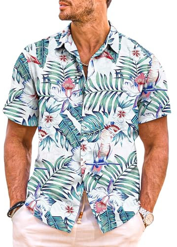 Meilicloth Hawaii Hemd Männer Funky Hawaiihemd Herren Kurzarm Flamingos Sommerhemd Aloha Strand Floral Blumen Obst Muster A Weißes Flamingo XL