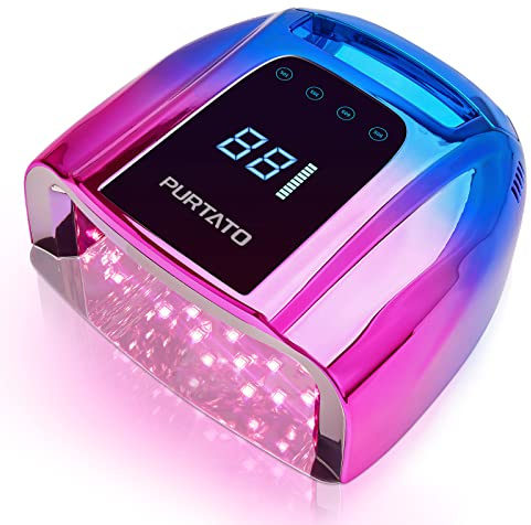 PURTATO Professional Rechargeable 96W UV LED Portable Cordless UV Light for Nail Lamp Machine with Removable Stainless Steel Bottom,4 Timer Setting and Smart Sensor Nail Dryer (Blue&Purple)
