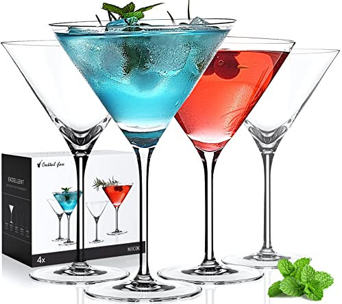 LUNA & MANTHA Martini Glasses Set of 4, Hand Blown Crystal Large Martini Glass Set 9oz, Elegant Cocktail for Bar, Manhattan, Gin, Tequila Gift Set for Birthday, Housewarming