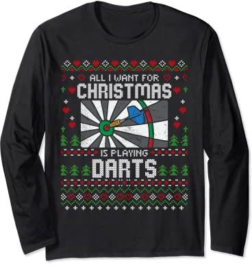 Weihnachten Play Darts Ugly Xmas Weihnachtspullover Sweater Langarmshirt