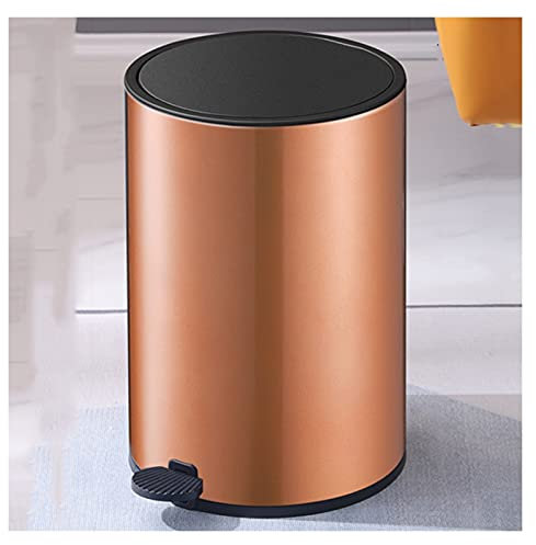 Mülleimer aus Edelstahl, Treteimer aus Metall, runder Mülleimer mit Deckel, Küchenabfalleimer mit Deckel für den Innenbereich (Orange)