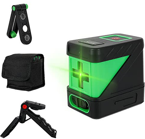 Auveach Livella Laser Autolivellante a Croce Linea Verde Orizzontale e Verticale con Supporto Magnetico Borsa Portatile e Treppiede (Batterie Incluse)