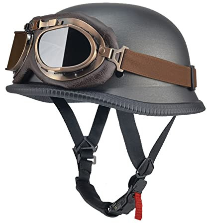 Deutsch Helm Halboffenen Vintage Öffnen Motorradhelm Halb-Helm ECE-Zertifizierung Chopper Helm mit Sonnenbrille für Mopeds Cruiser Vintage Jet Helm Schnellverschlussschnallen M-XXL