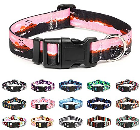 Mercano Hundehalsband Verstellbares, Weich Nylon Komfort & Robuster Gemustertes Hunde Halsband für Kleine Mittlere Große Hunde Welpen Katzen (M, Sonnenuntergang)