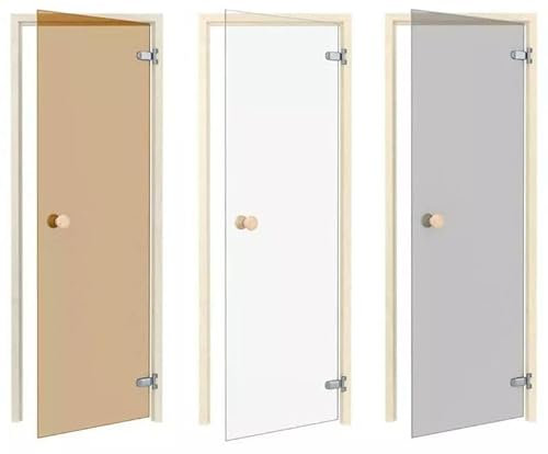 Amilano Saunatür CLASSIC Hochwertige Glastür 8mm inkl. Zarge Vollholz Leicht Einstellbar DIN Links Rechts (70x200, Espe/Bronze)
