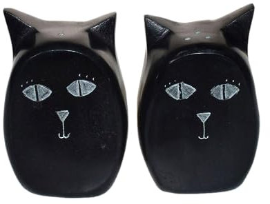 Salero y pimentero con forma de gato blanco y negro, 7,5 cm