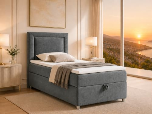 Best For Home Trinity K3 EinzelBett | Boxspringbett80x200 mit Bonell Federkernmatratze 80x200 | Bett mit Matratze | Bett mit Stauraum | Lieferung an die Bordsteinkante