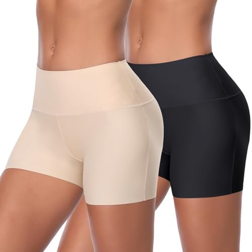 Joyshaper Damen Unterhose Unter Rock Kurz Hose Yoga Shorts Short Tight Boxershorts Kurze Leggings Boyshort Nahtlose Miederhose Miederslip Unterwäsche Unter Rock Kleid Hose oder Zuhause Schwarz+Beige L