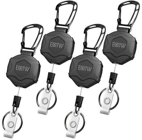 EOTW 4 Stücke Einziehbarer Schlüsselanhänger, ID-Ausweisrolle mit 70cm Schlüsselanhänger Ausziehbar Stahlseil, Karabinerhaken Schlüsselring für Kartenhalter, Gürtelclip und Schlüssel,10 OZ