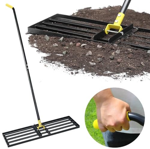 Colwelt Rastrillo nivelador de césped de 31 pulgadas, rastrillo nivelador de césped para suelo de césped, rastrillo nivelador para césped con mango largo ergonómico curvado de 72 pulgadas, herramienta