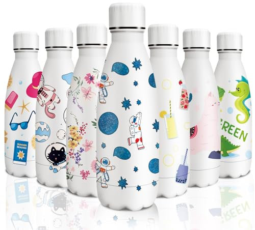 KollyKolla Botella Termica Niños, Botella Agua 350ml, Impresión 3D Termo, Botella Acero Inoxidable Sin BPA, Pequeña Botella Térmica, Botella de Agua para Viaje, Escuela, Deportiva, Oficina, Hogar