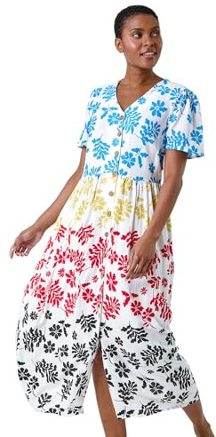 Roman Originals Women Button Through Dress - Ladies Summer Beach Ditsy Spot Midi Maxi Spring Everyday Evening Work Holiday Vacation Short Sleeve Smart Casual - Multi - Size 12