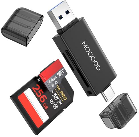 MOGOOD Lector de Tarjetas SD/Micro SD, Lector de Tarjetas Dual Connector USB/USB C, USB 3.0 y USB C a Adaptador de Tarjetas de Memoria SD/Micro SD para MAX, MacBook, iMac, Laptop, iPad, soporta SDXC