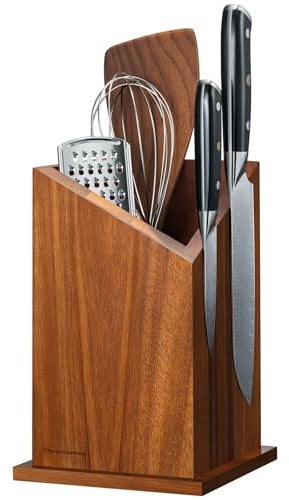 Gourmetop Magnetic Knife Block, Multi-Function Acacia Wood Knife Holder, Strong N40 Magnet, Universal Kitchen Utensil Organizer