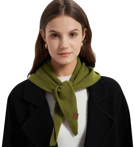 ACUSHLA Dreieckstuch aus Wolle Strick Dreieck Schal mit Reiskorn Strickmuster in Unifarben, Leichtes Tuch weich viele Farbkombinationen Leichter Schal (Matcha grün)