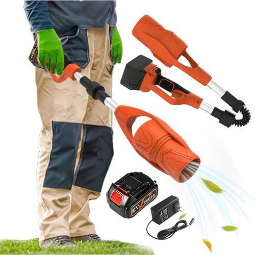 HYQNG Leaf Blower Cordless, 21V Folding Brushless Garden Blowers with 3000mAh Battery & Charger, 63m/s Powerful Electric Leaf Blower Air Blower for Blowing Leaves, Dust, Snow, Debris orange