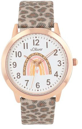 s.Oliver Armbanduhr Mädchen Kinder Quarzuhr Analog, mit Textil Armband, Roségold, 3 bar Wasserdicht, Kommt in Uhren Geschenk Box, 2038607