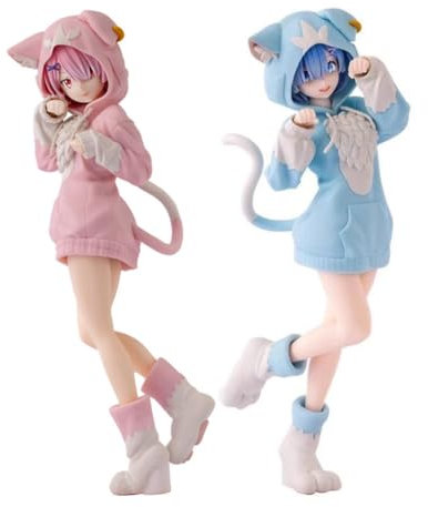 Ciyoulio Re 0 Anime Figuren Katzen Mädchen Rem Und Ram Figur, Desktop Cute Anime Cat Girl Figur Ornament Manga Statue Geschenk/Sammlerstück